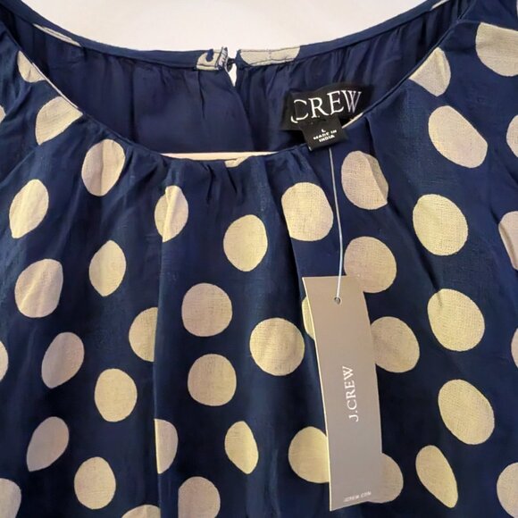 NWT J. Crew Hyacinth Dress Blue Polka-Dot Linen - L - Picture 4 of 6